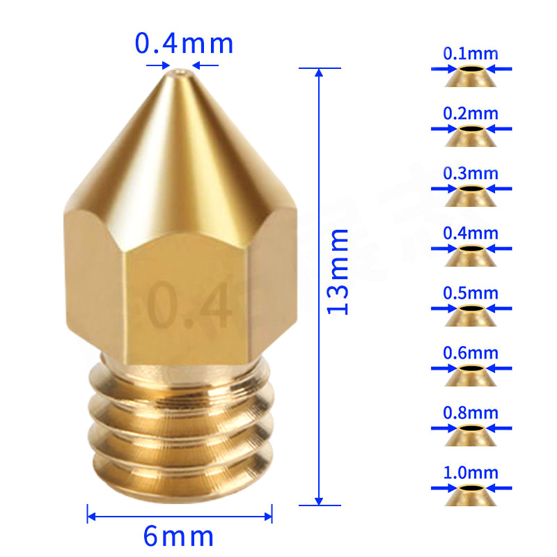 Brass 0.1mm to 1mm MK8 Extruder Nozzle M6 3D Printer CR-10 Ender Anet 1.75mm 3mm