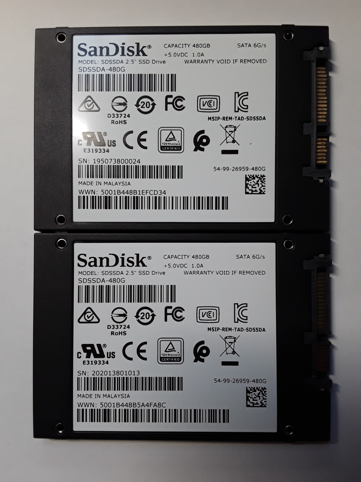 074–SanDisk SSD PLUS 480GB SATA SSD, 86%-89% HEALTH, SET OF 2 DRIVES