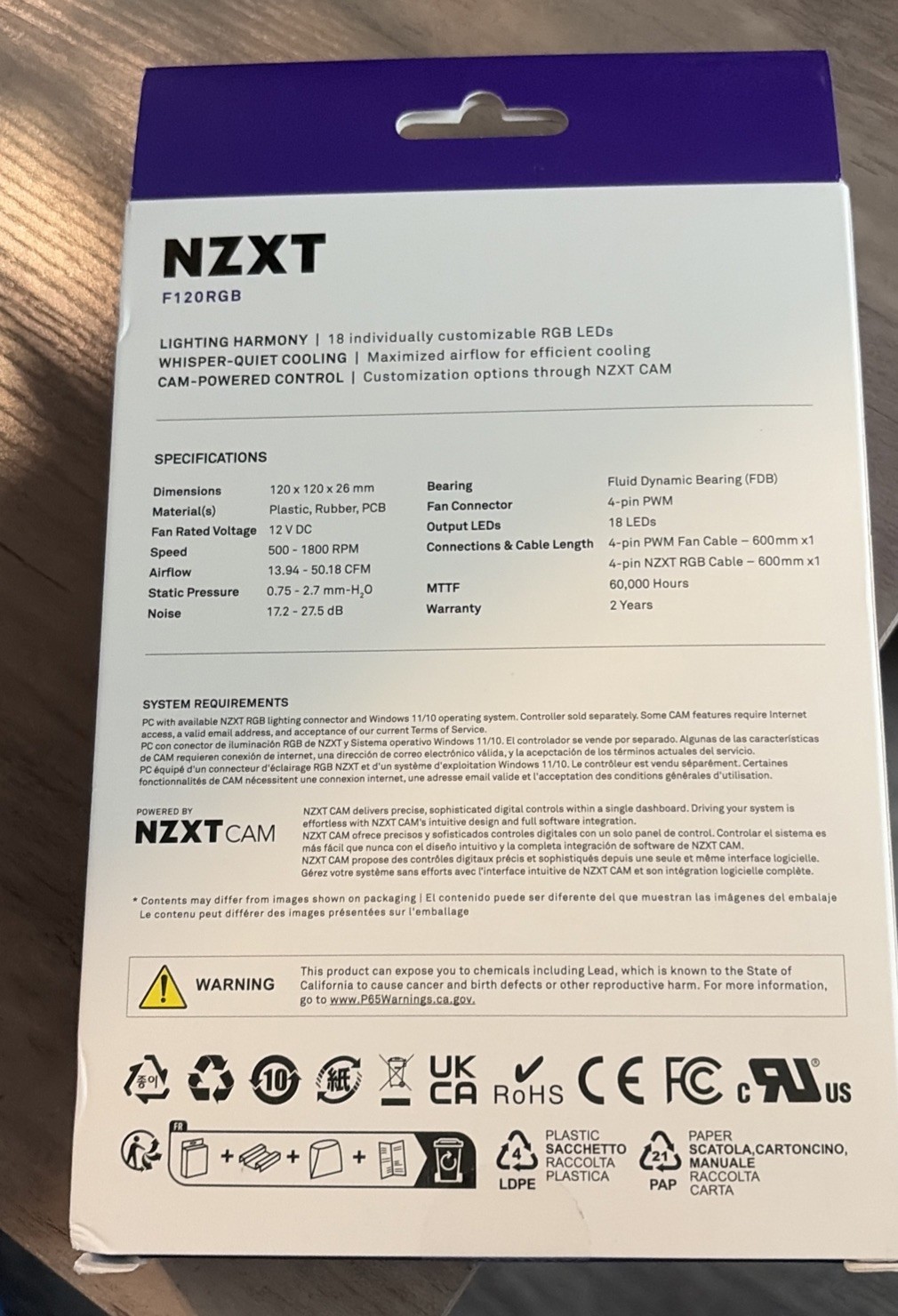 NZXT F120 RGB 120mm RGB PWM PC Fan High Airflow, Low Noise Fluid Dynamic Bearing