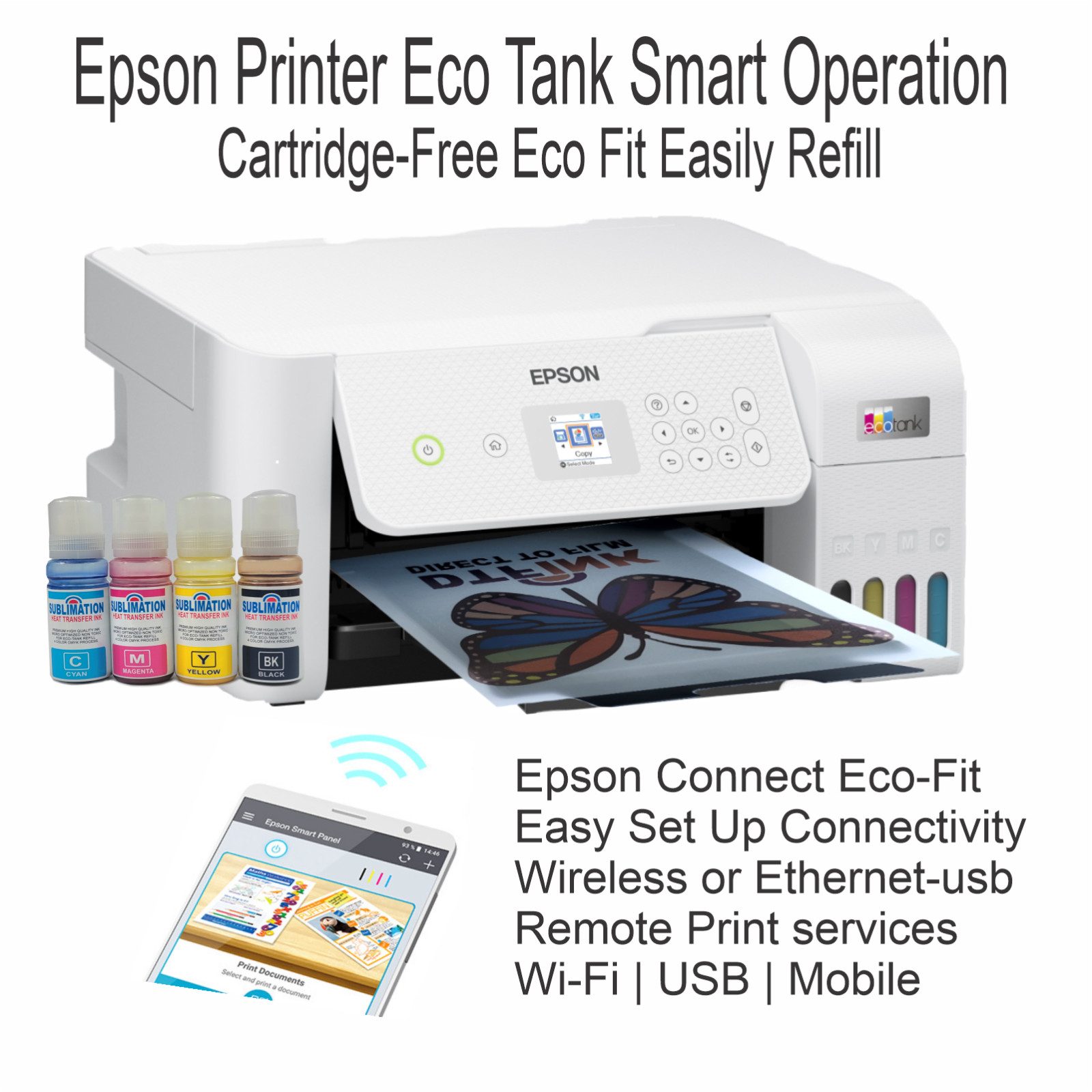 Epson Printer with Sublimation ink Plus 5 in 1 Heat Press Complete Bundle,,
