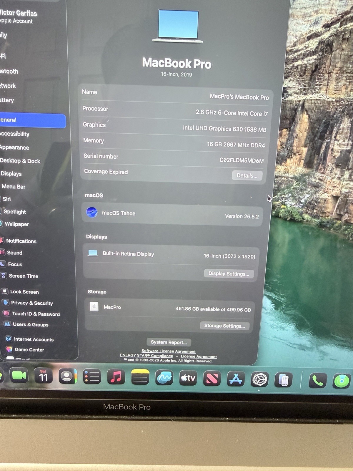Apple MacBook Pro 16in (2019) i7 2.6GHz 16GB 500GB SSD Gray Retina
