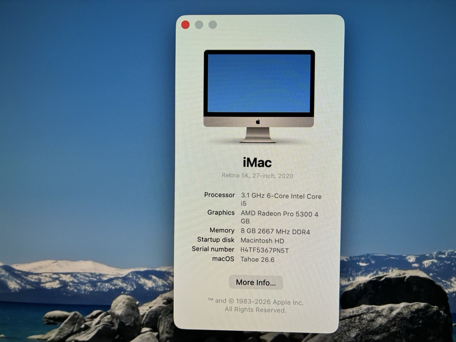 Apple iMac (256GB Storage,6 CORE I5, 3.1 GHz, 8GB)Silver (2020) macOS Tahoe 26.6