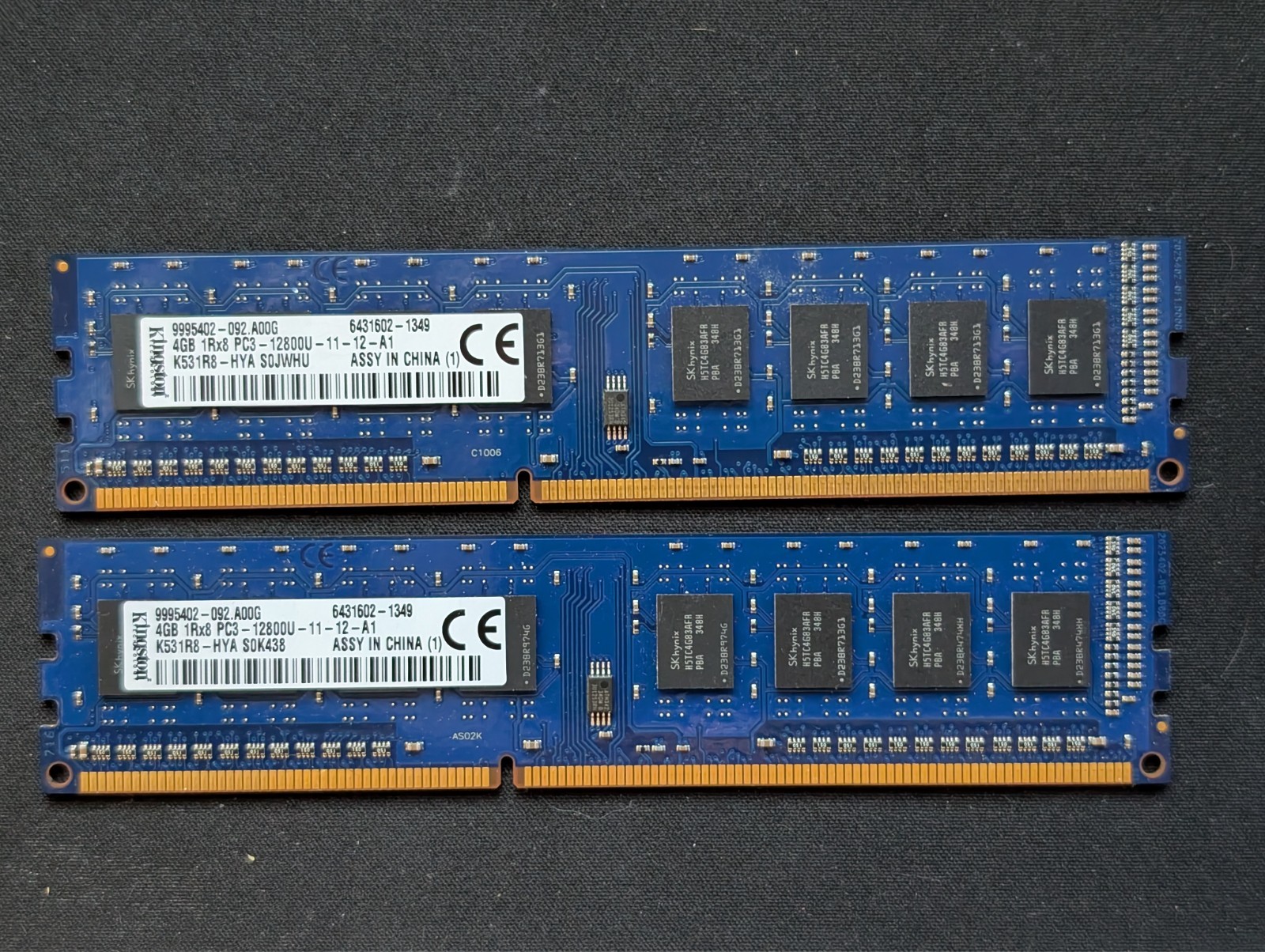 2x4gb (8gb total) Kingston 1Rx8 PC3-12800U-11-12-A1 DDR3 Desktop RAM
