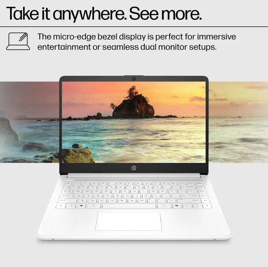 HP 14″ Laptop Intel Processor N150 4GB Memory 128GB UFS Wi-Fi 6 Win11