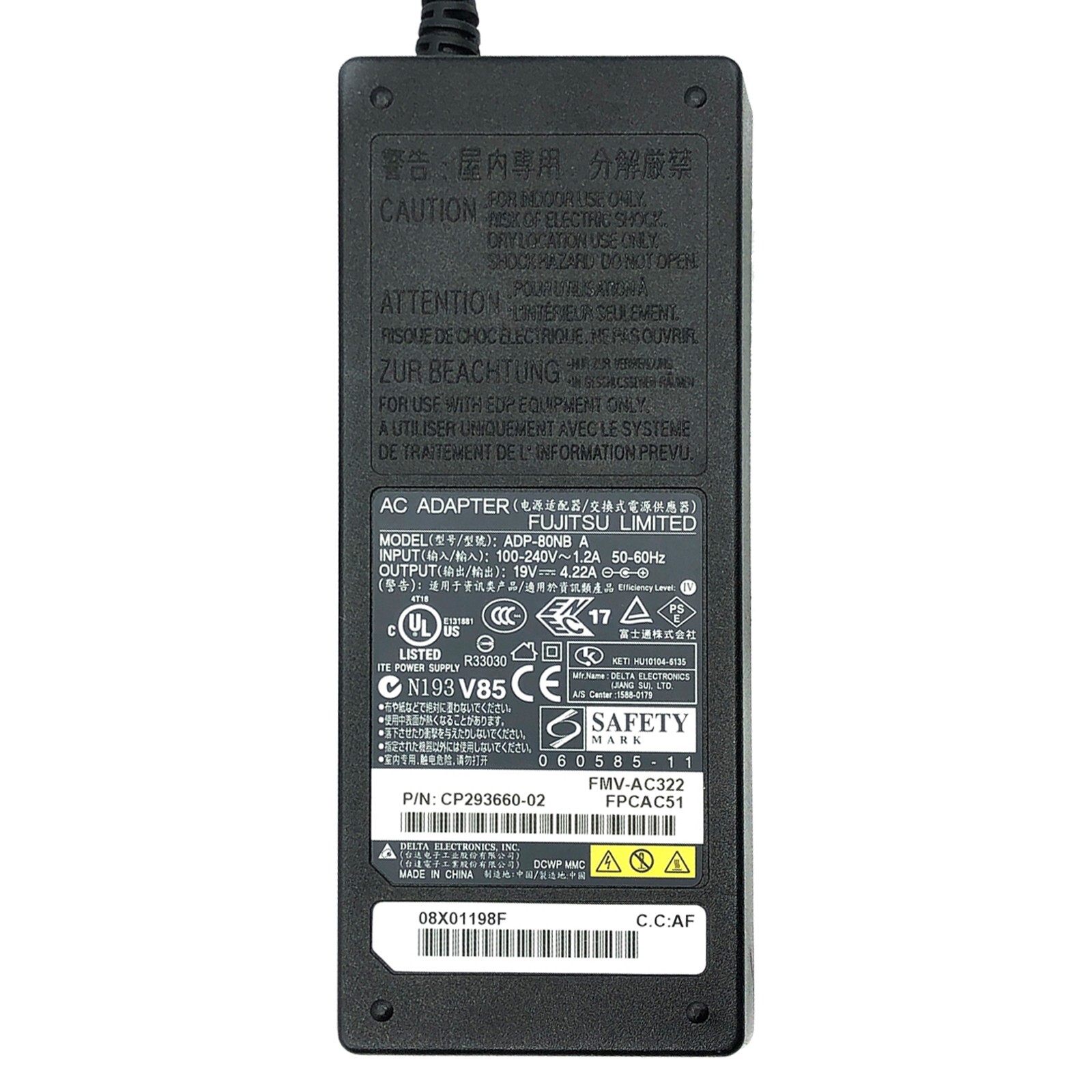 Genuine Fujitsu AC Adapter 80W for Lifebook S – Series Laptop w/Power Cord