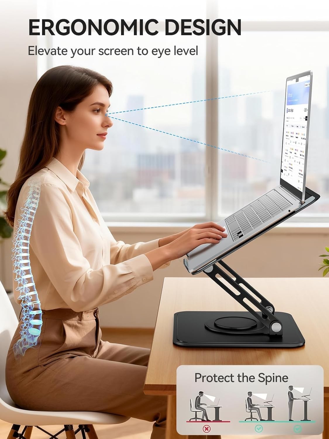 Laptop Stand for Desk, Adjustable Computer Stand Holder with 360° Rotating Ba…