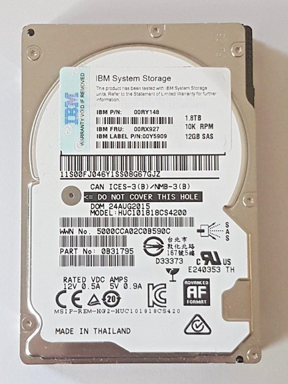 1.8TB SAS IBM HUC101818CS4200 / 00RX927 12GB 10K RPM 128MB 2.5″ Hard Drive