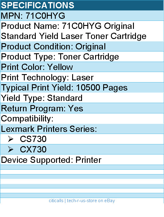 Lexmark 71C0HYG Original Standard Yield Laser Toner Cartridge – 10500 Pages