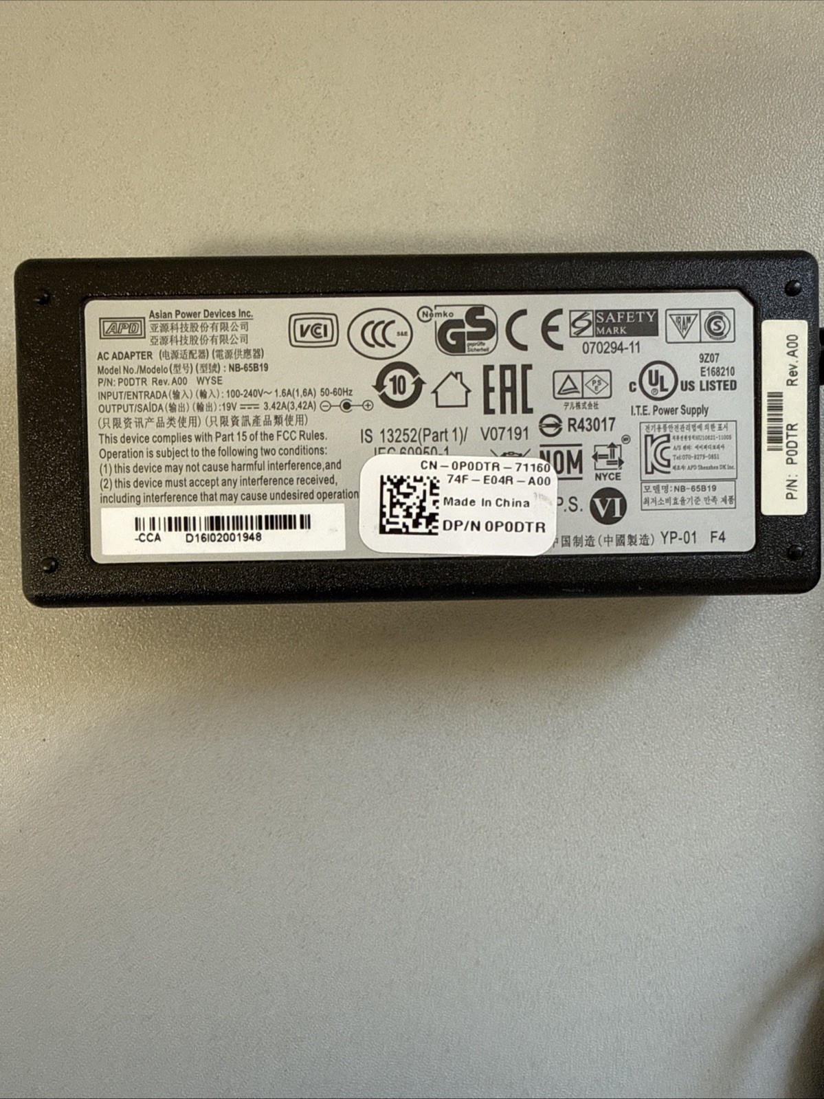 Lot Of 20 APD ADAPTER 65W DELL WYSE THIN CLIENT 5.5mm NB-65B19 19V 3.42A NO CORD