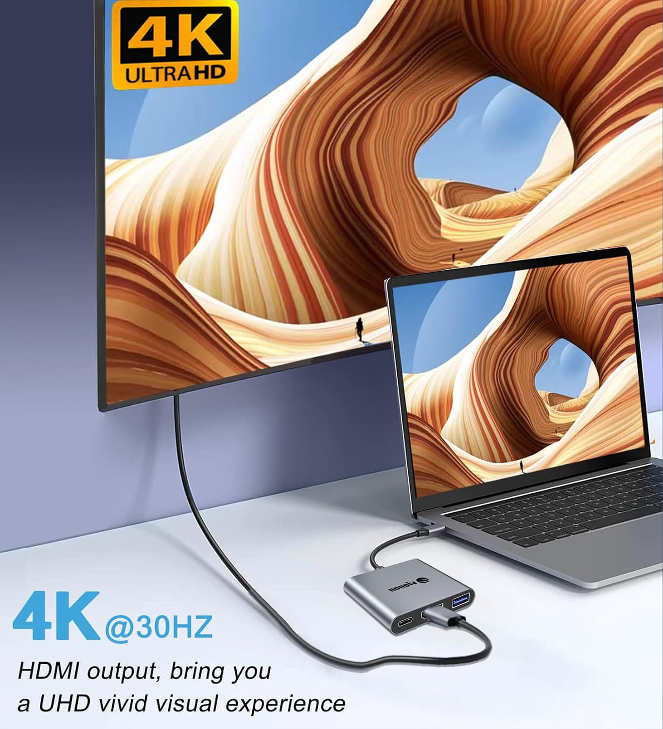 USB C to HDMI Multiport Adapter, USB C Hub with 4k HDMI+ USB 3.0 5Gbps + 100W PD