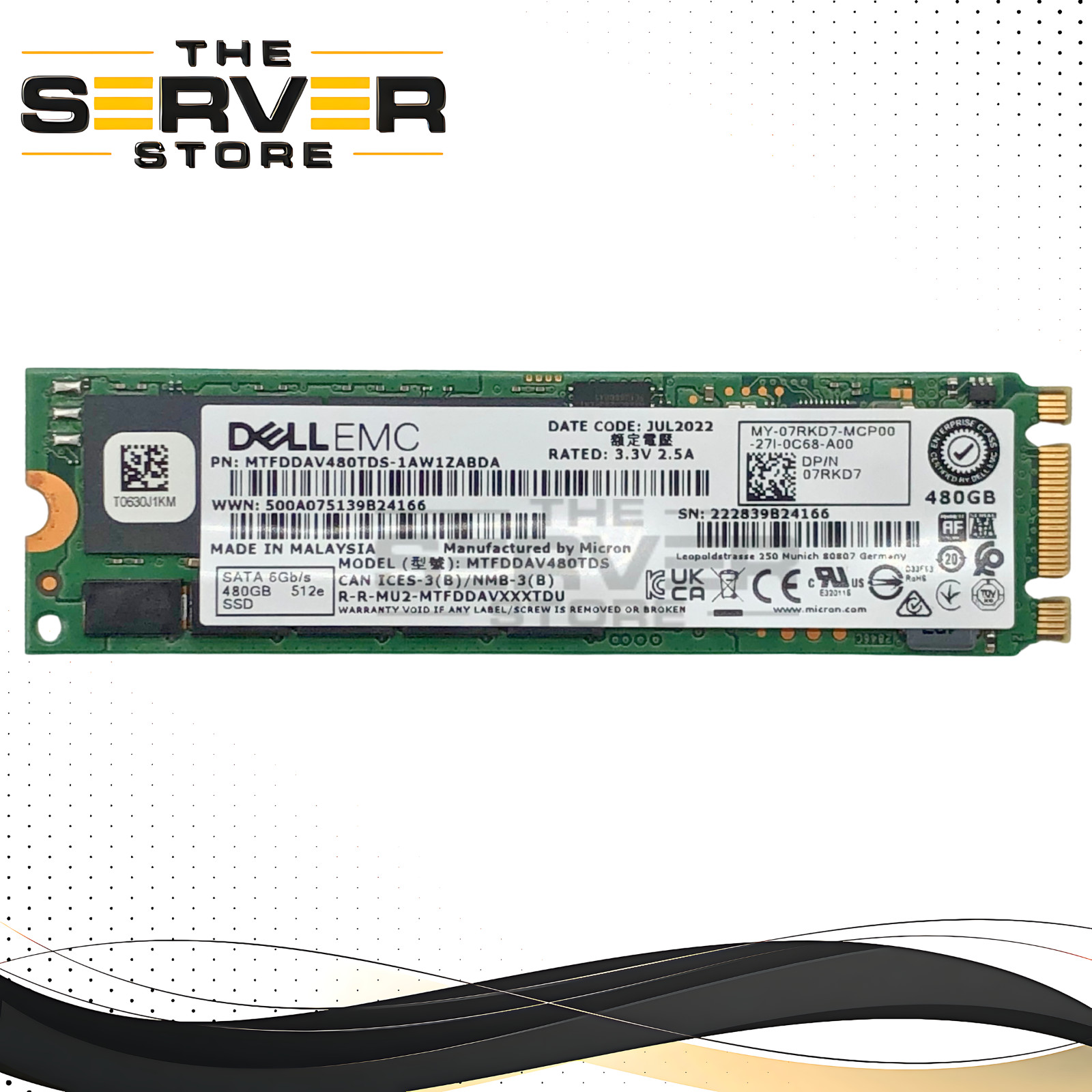 Dell 480GB SATA 6Gbs M.2 2280 SSD Micron 5300 Pro for BOSS M.2 Card 07RKD7 7RKD7