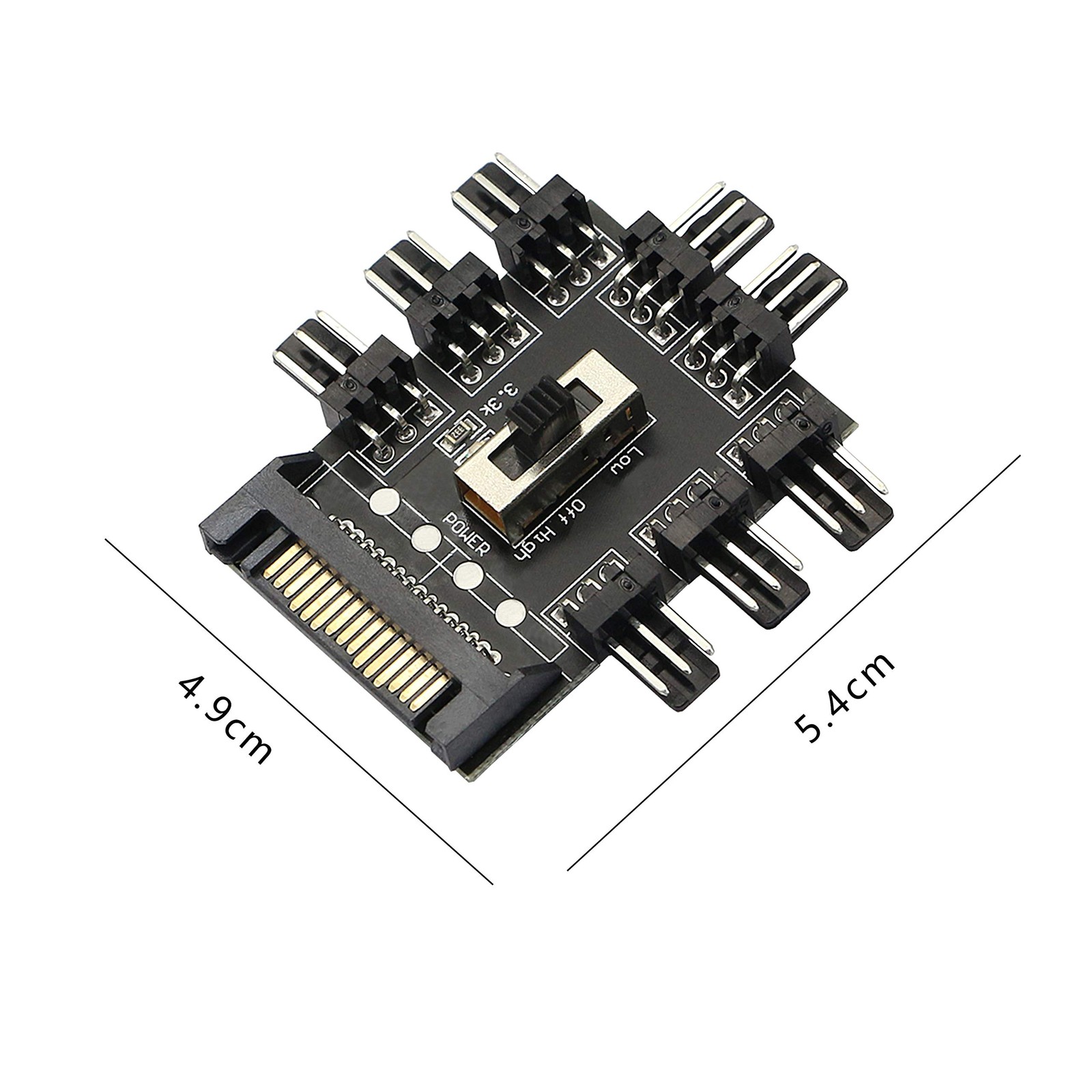 8 Way PWM Fan Hub SATA 12V 3 Pin PC Desktop Computer Cooling Splitter Controller