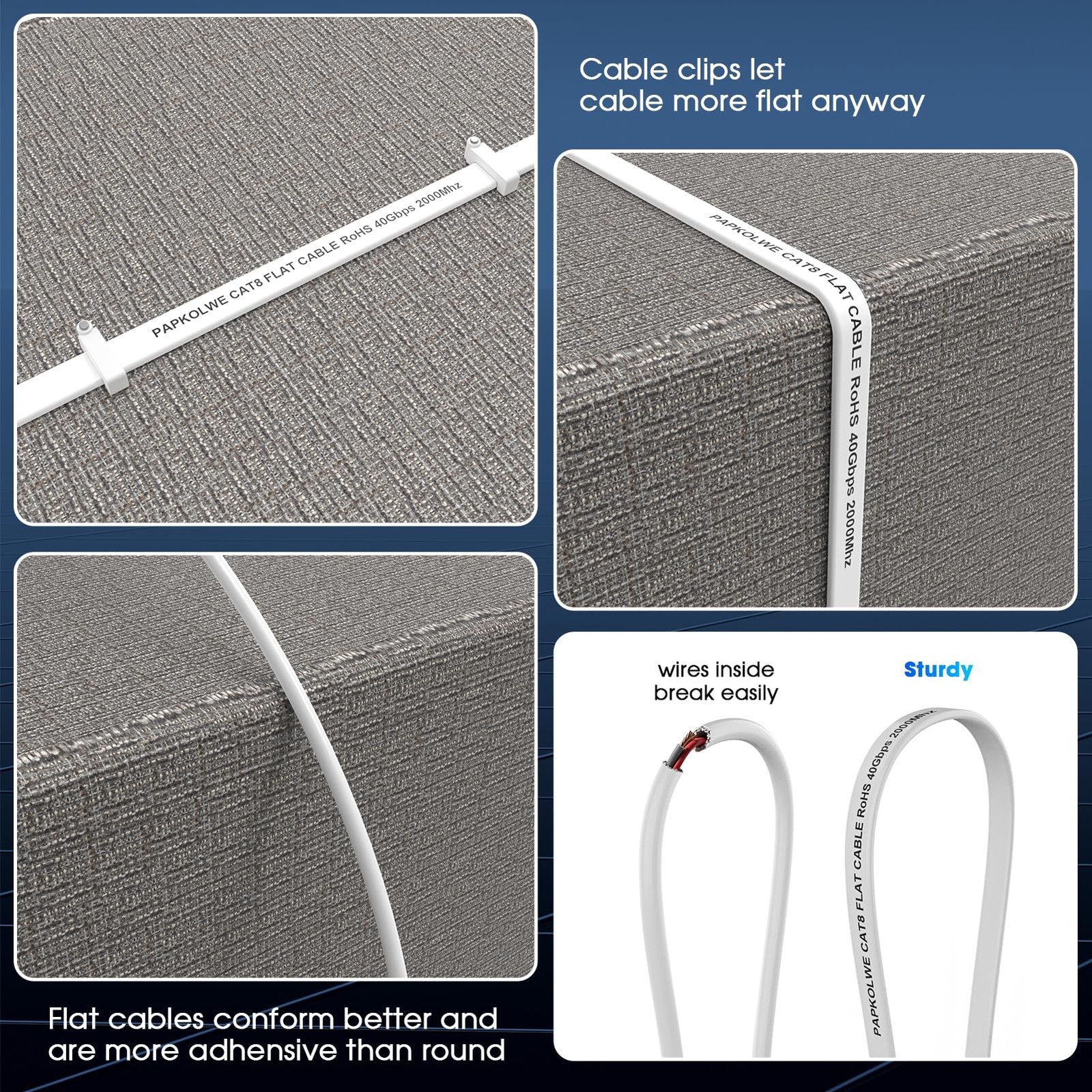 Papkolwe Cat 8 Ethernet Cable 50 ft, 15ft 20ft 25ft 30ft 40ft 50ft, White