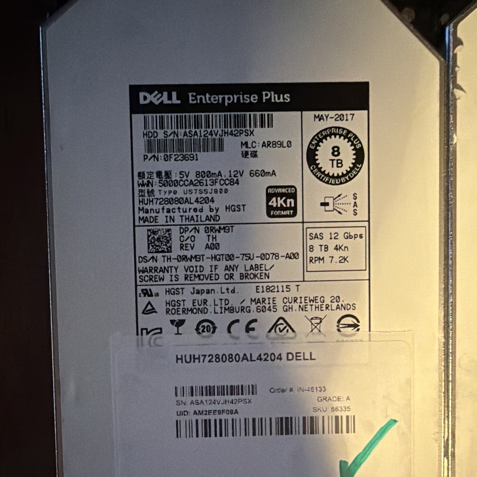 Dell Enterprise Plus 8TB 3.5″ SAS 12Gb/s 7200RPM 4Kn HDD ST8000NM0065
