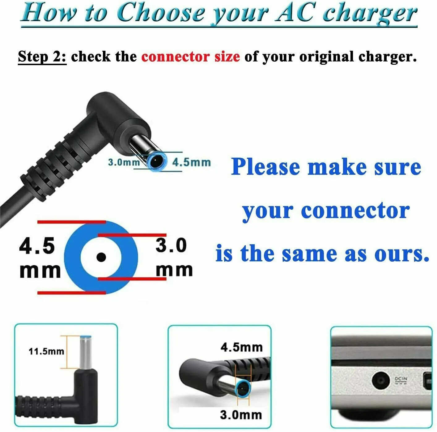 5-10x Power Charger Converter Adapter Cable 7.4mm To 4.5mm For HP Blue Small Tip