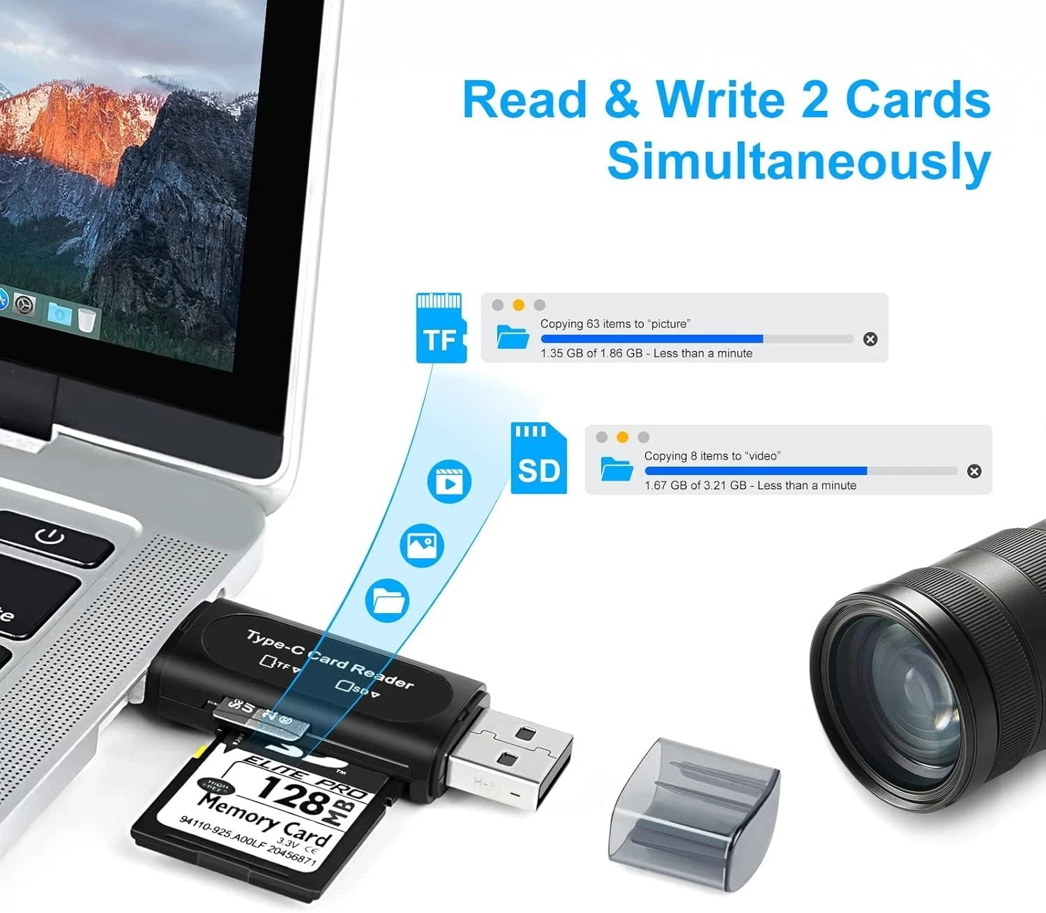 1PC Card Reader USB 3.0 To SD Micro TF Memory Card Adapter PC Laptop Accessories