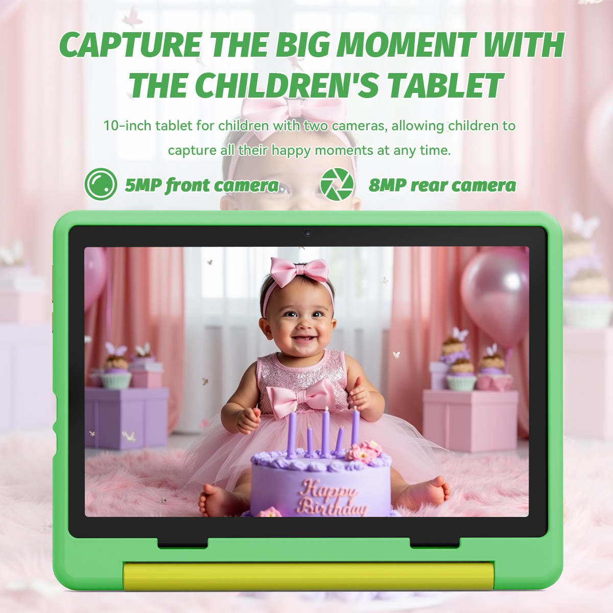 Kids Tablet 10″ Android 15 Tablet for Kids,Octa Core 20GB+64GB Green & Pink