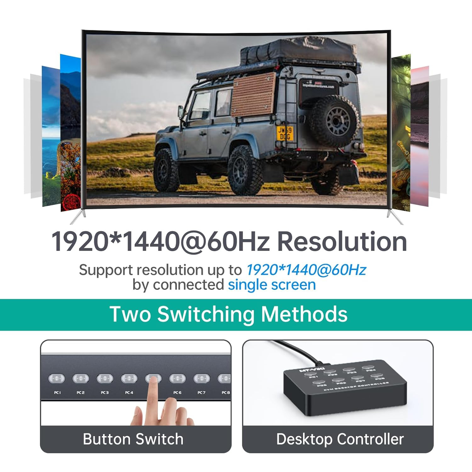 KVM Switch 8 Port, 8X1 Rackmount KVM Switch VGA, Included 8 2-In-1 KVM Cables &