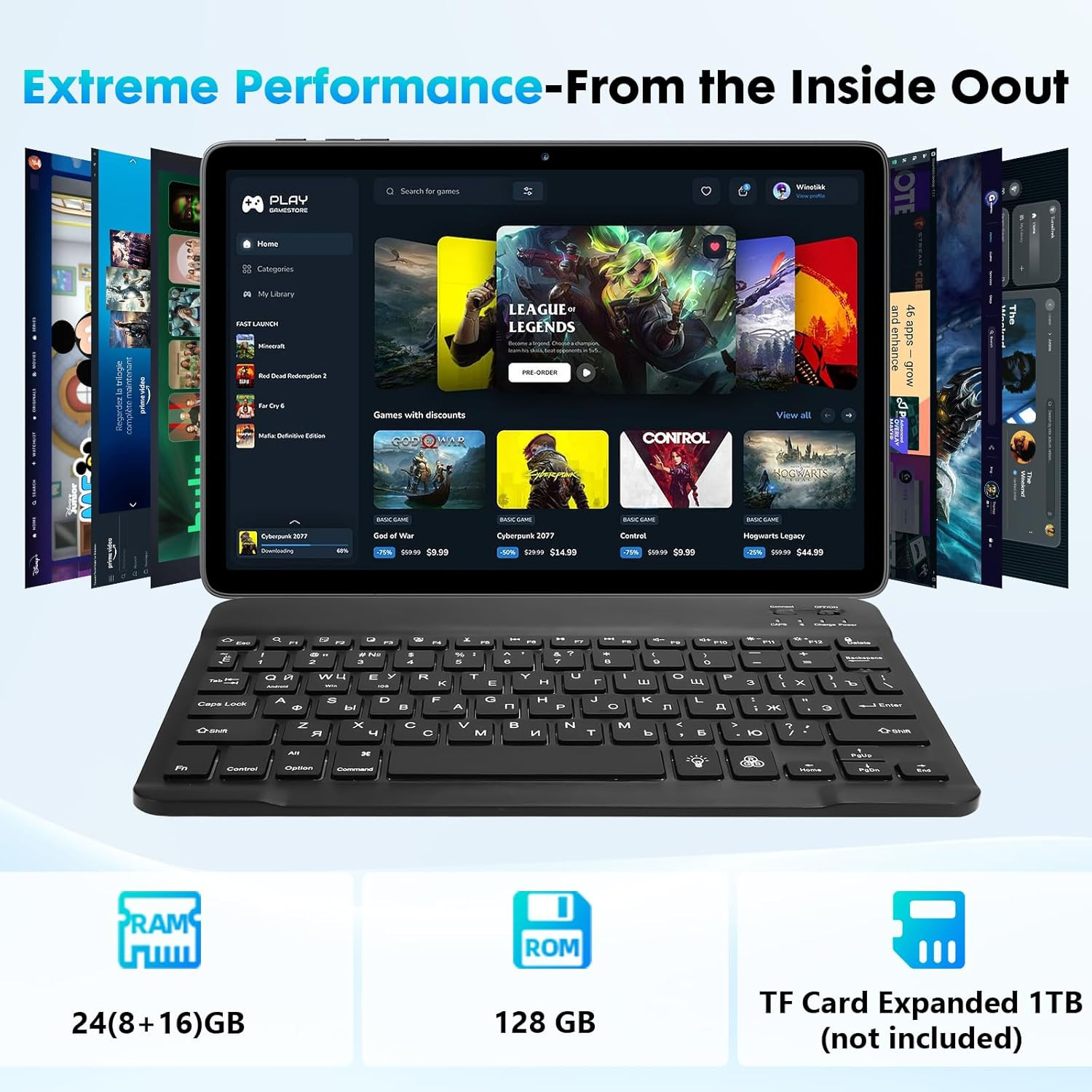 10 Inch Tablet, Android 15 with 24GB RAM + 128GB ROM (1TB Expandable), Octa-Core