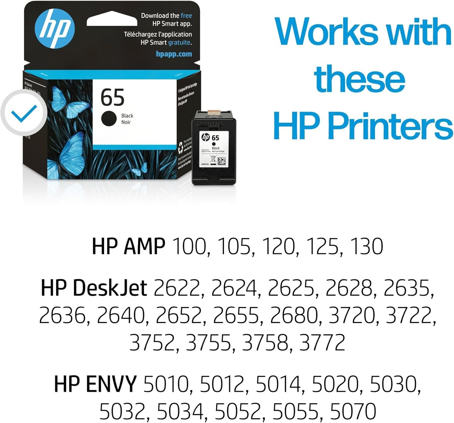 Genuine – HP 65 – N9K02AN – Black Noir Ink Cartridge – NEW – June 2027