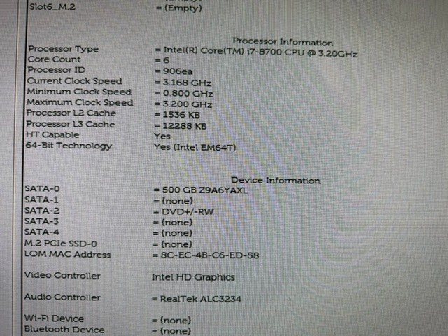 Dell OptiPlex 5060 Mini Tower Intel I7 8700 3.20Ghz 16GB 500GB DVDRW Linux