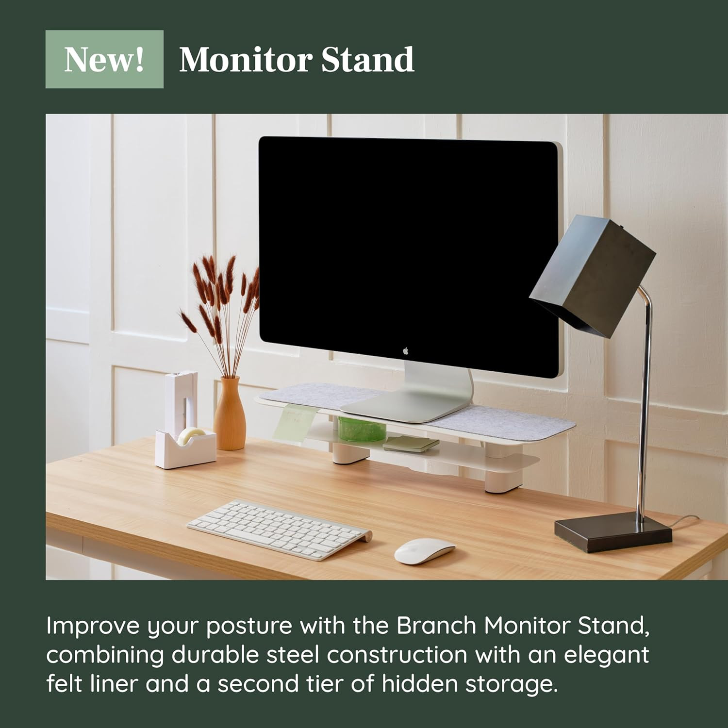 Elegant Monitor Stand with Soft Felt Liner and Ergonomic Clamp – White