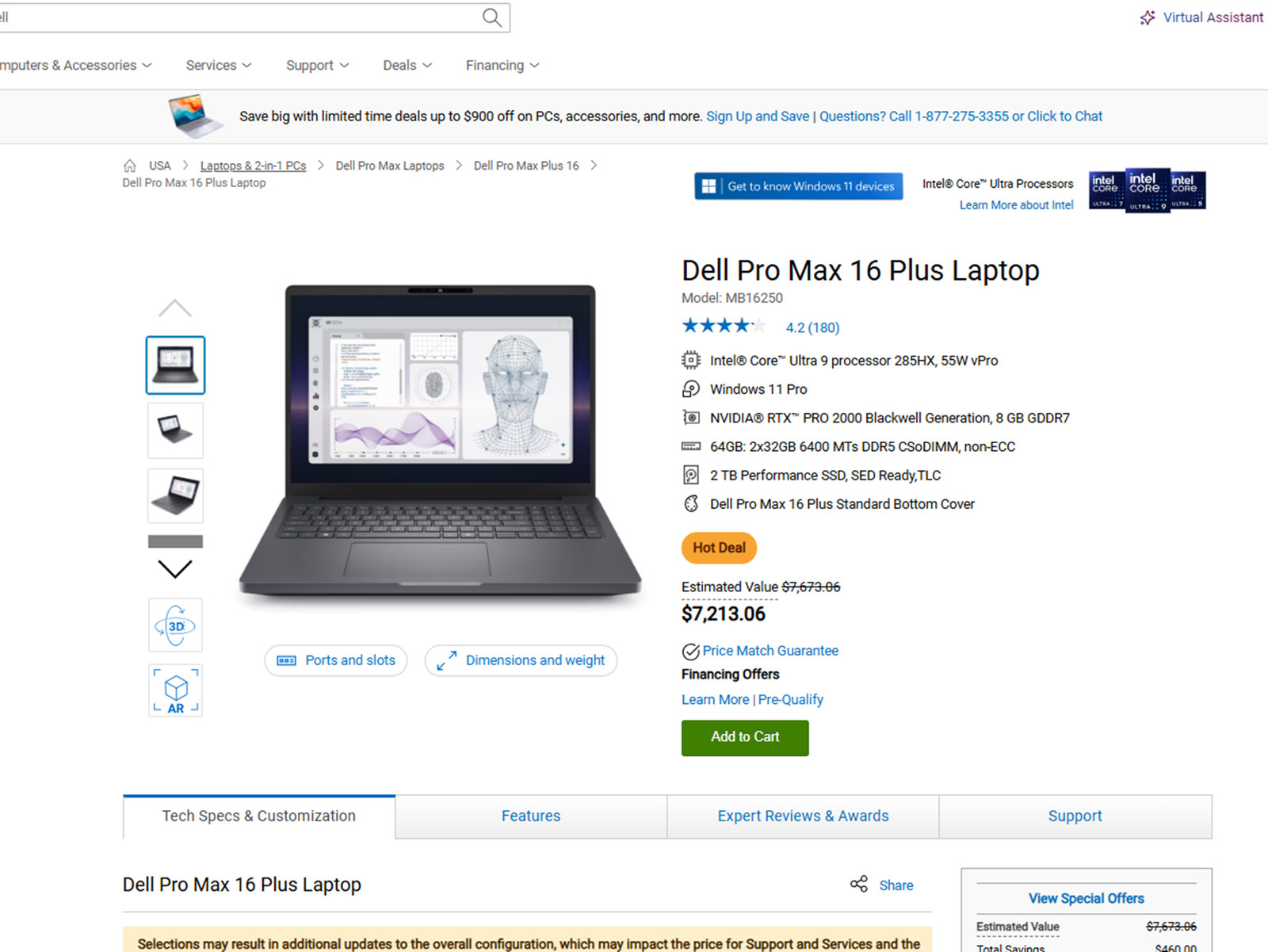 Dell Pro Max 16 Plus MB16250 16.0″ 4K Touch Ultra 9 285HX 64GB 2TB NVMe PRO 2000