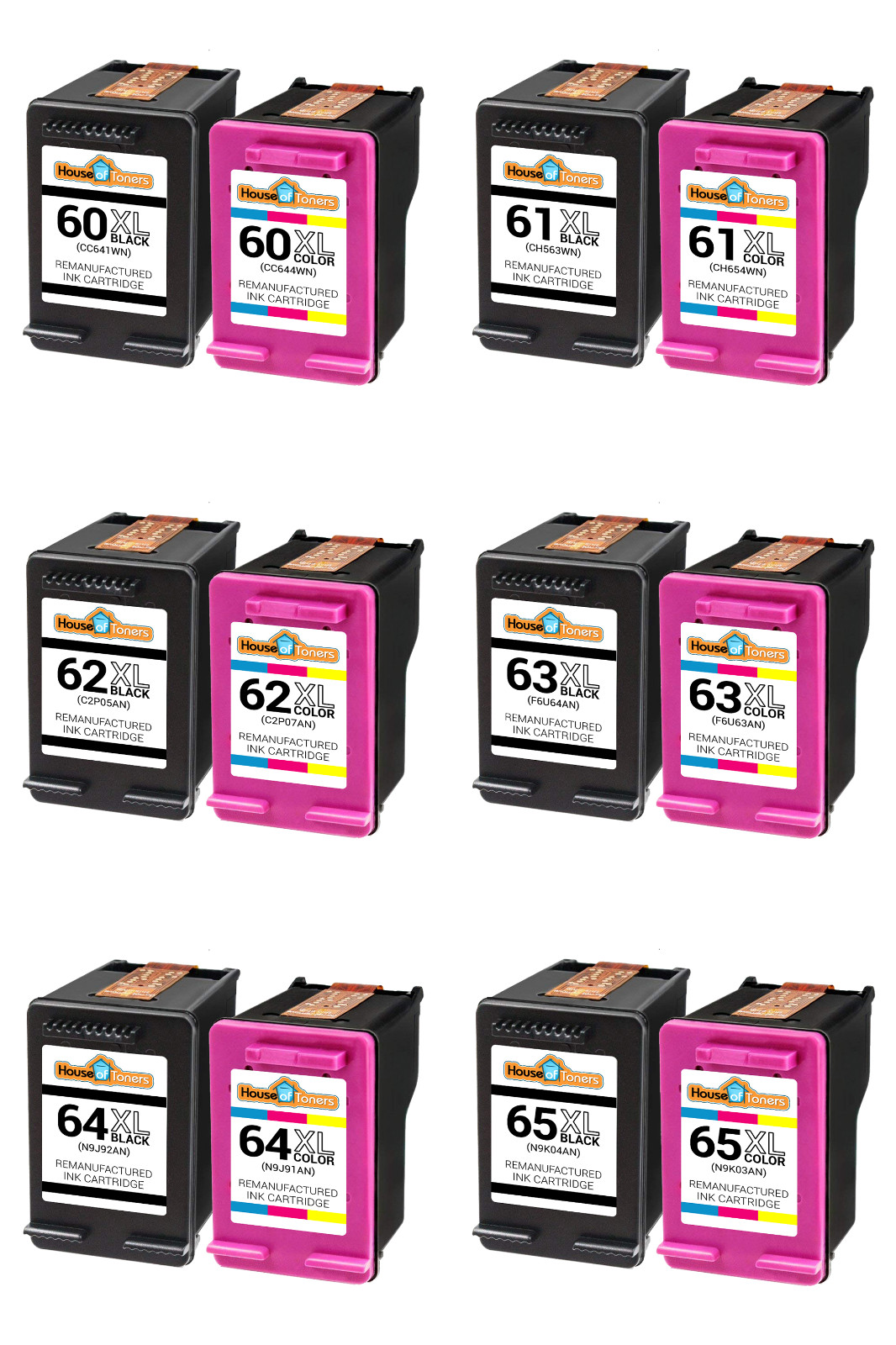 HP 60XL 61XL 62XL 63XL 64XL 65XL Ink Cartridges Combo