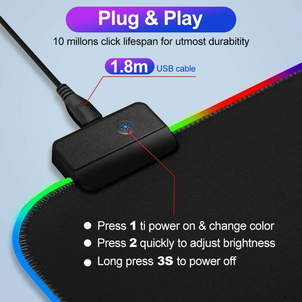Mouse Pad LED RGB PC Gaming Mouse Pad Keyboard Mouse Carpet Desk Mat
