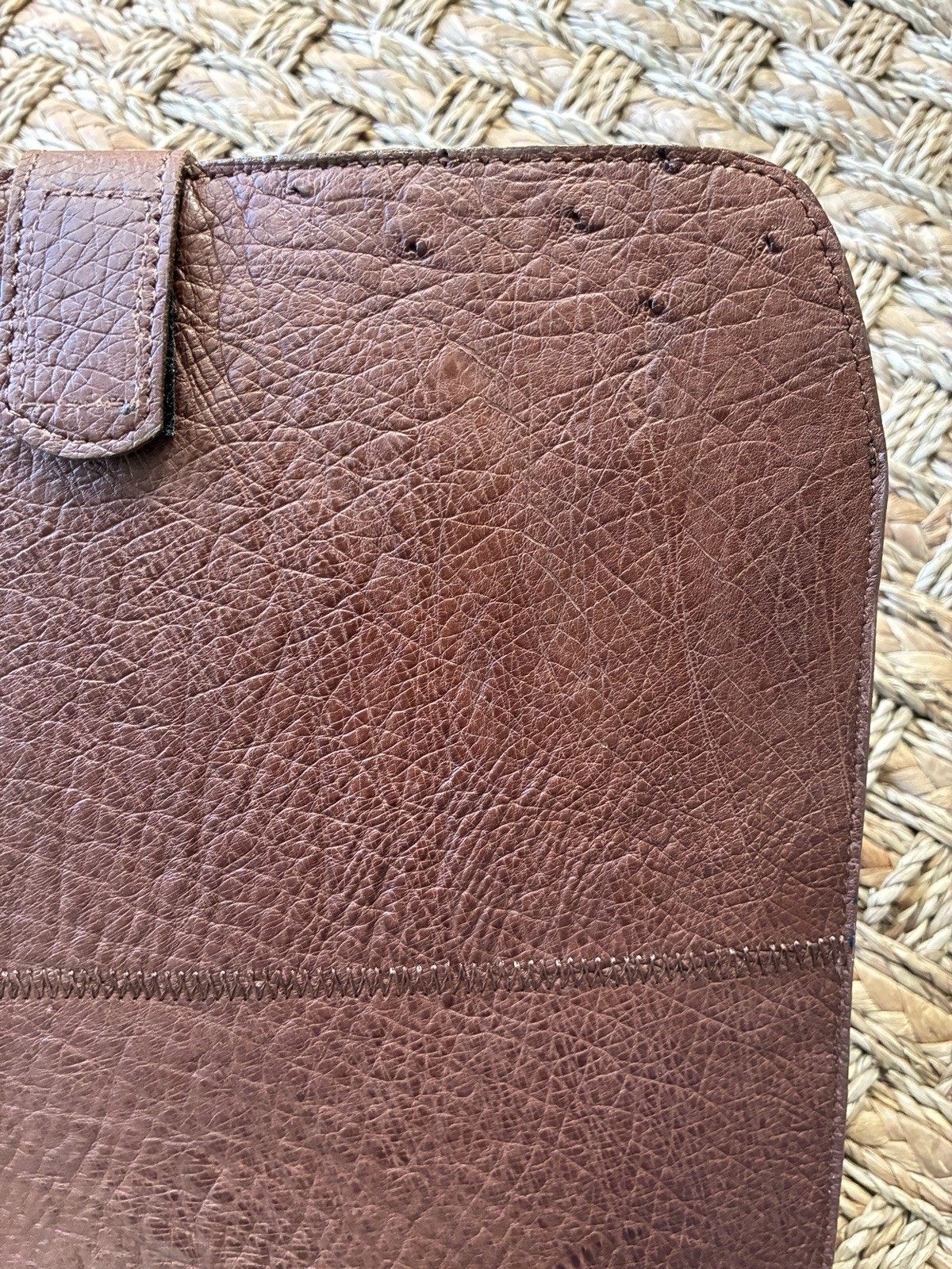 Brown Ostrich Leather iPad Tablet Case Cover Folio Sleeve Pouch Hook & Loop