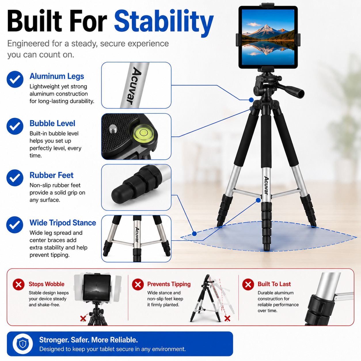 57″ Heavy Duty Universal Floor Tablet Tripod Stand Adjust for iPad Pro 4.7-11″