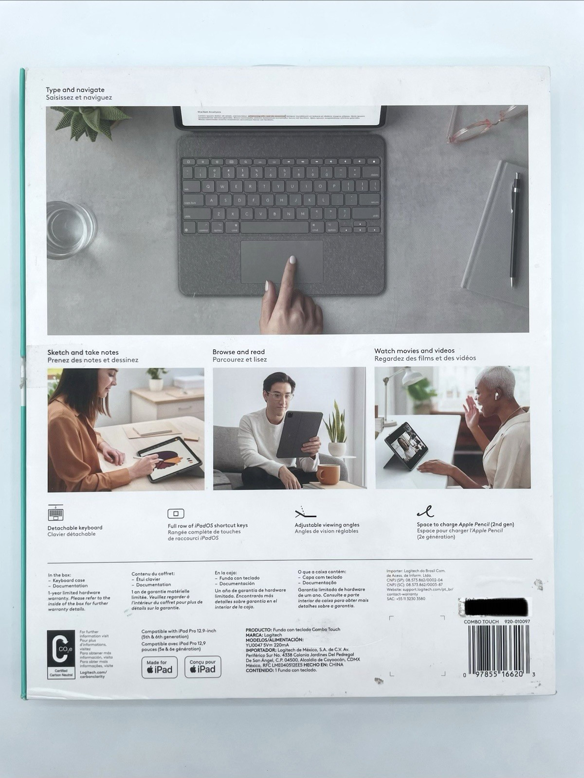 Logitech Combo Touch Detachable Keyboard Case For iPad Pro 12.9″ (5th/6th Gen)