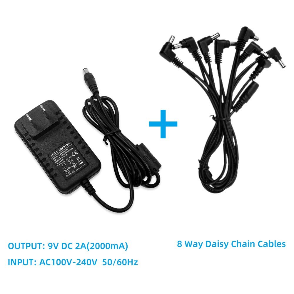 pigtone Pedal Power Supply Adapter 9V DC 2A 2000ma Tip US9V2A1TO8, 9V2A 1TO8