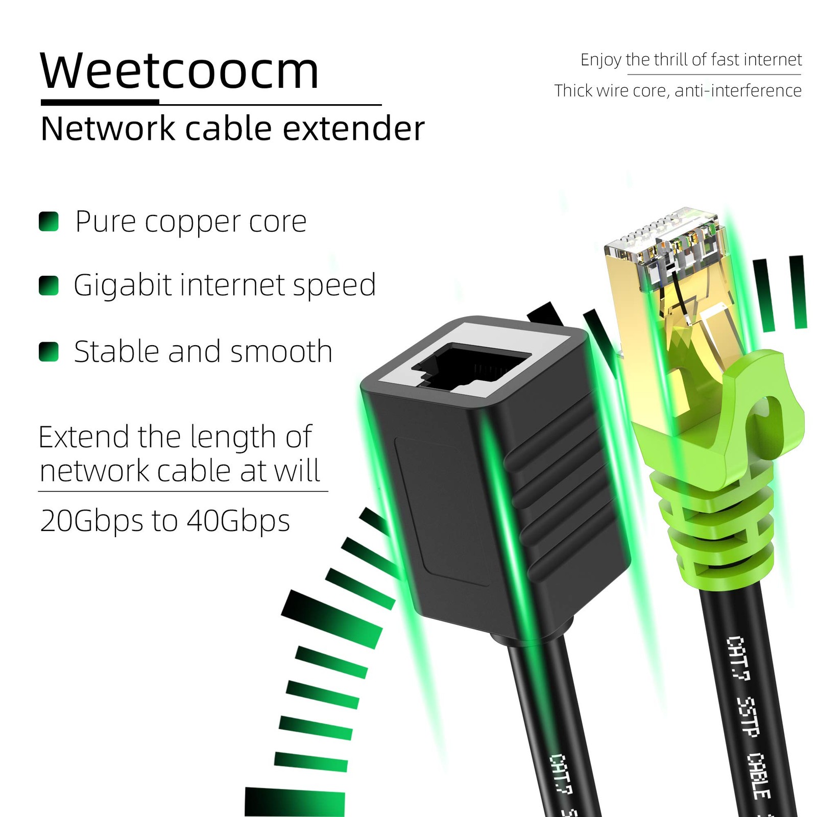 20FT Cat6a Ethernet Extension Patch Cable RJ45 Cord Shielded Male To Female