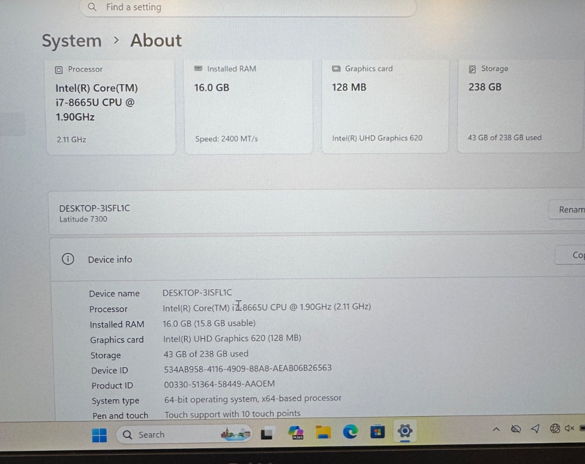 Dell Latitude 7300 Touch 13.3″ Laptop Intel Core i7-8665u 256GB 16GB W11PRO