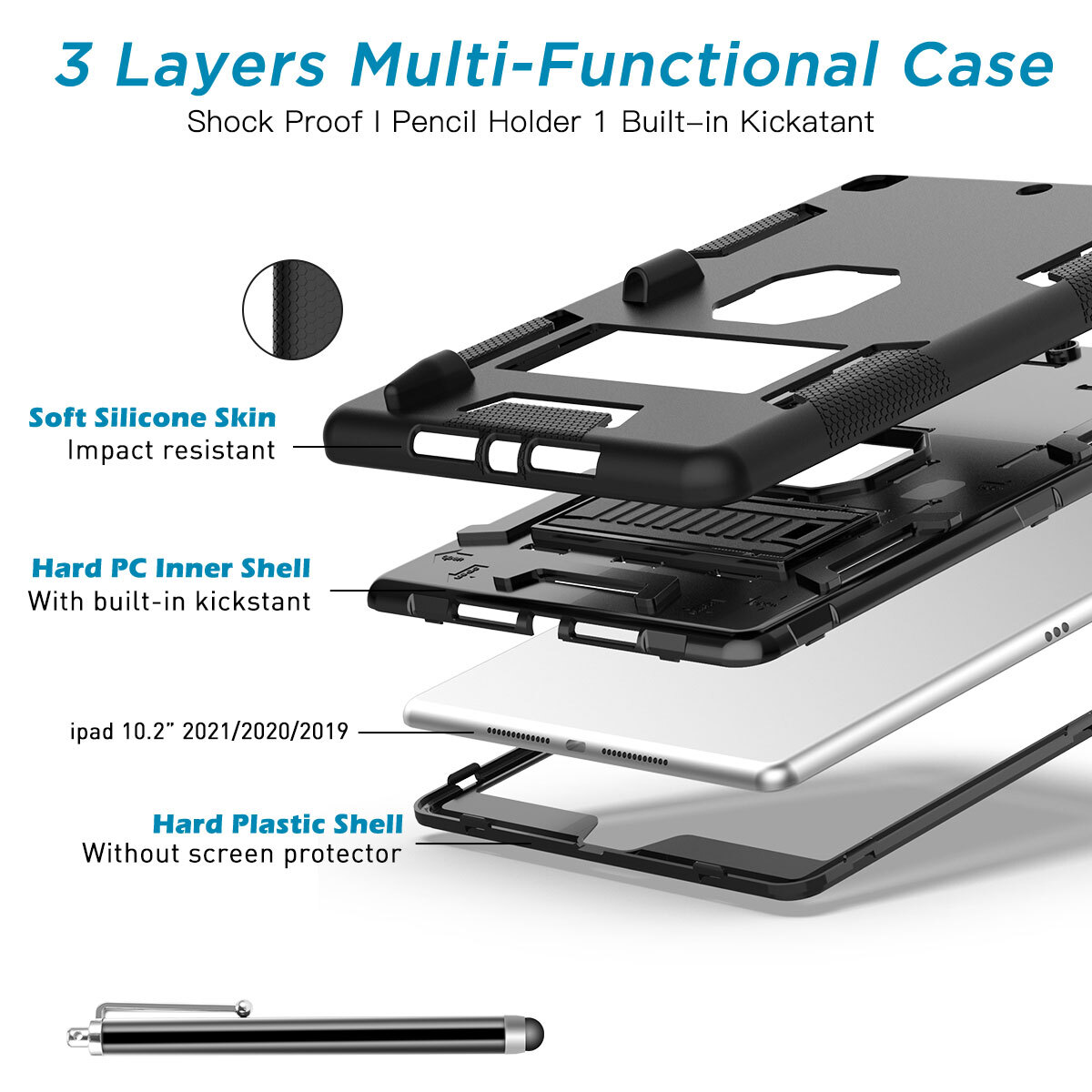 For iPad 9th/8th/7th Generation Case 10.2″Shockproof Heavy Duty Stand Cover