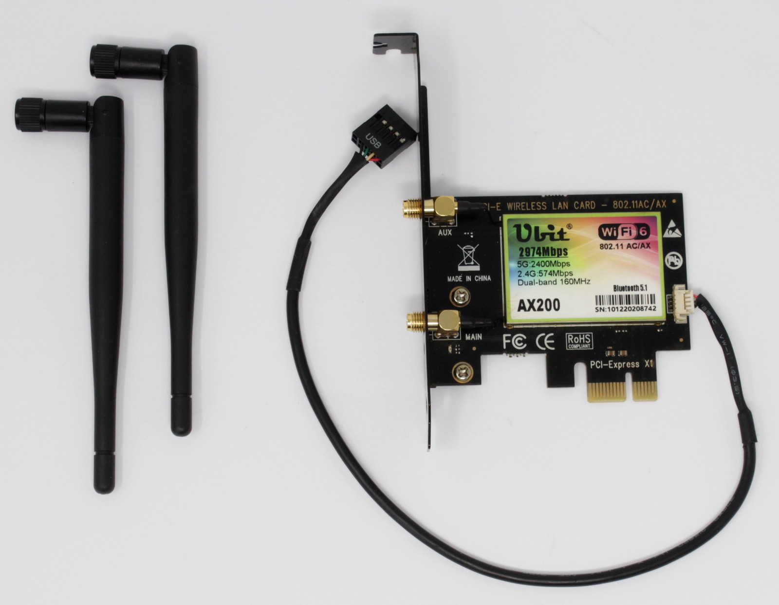 Ubit WiFi 6 AX200 PCIE 1x Wireless WiFi Dual Band Gigabit 802.11ax (#11588)