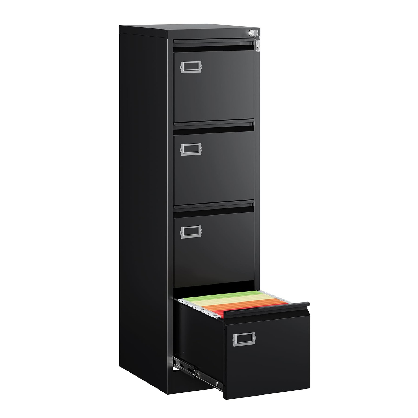 4 Drawer File Cabinet 50 H Metal Vertical Lock Black MIIIKO Cabinets Home Office