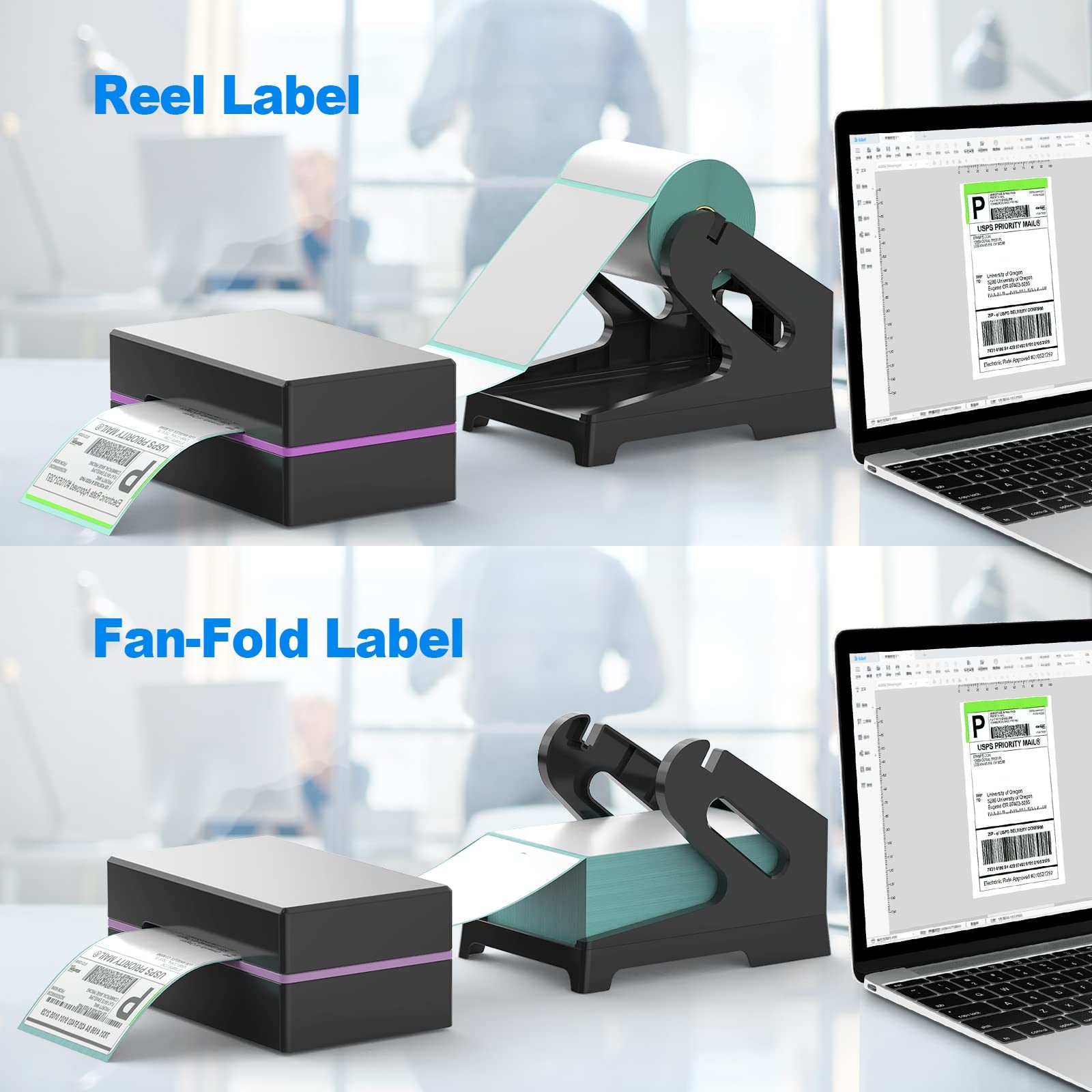 Thermal Label Holder for Rolls and Fan-Fold Labels, Sticker Roll Holder Work wit