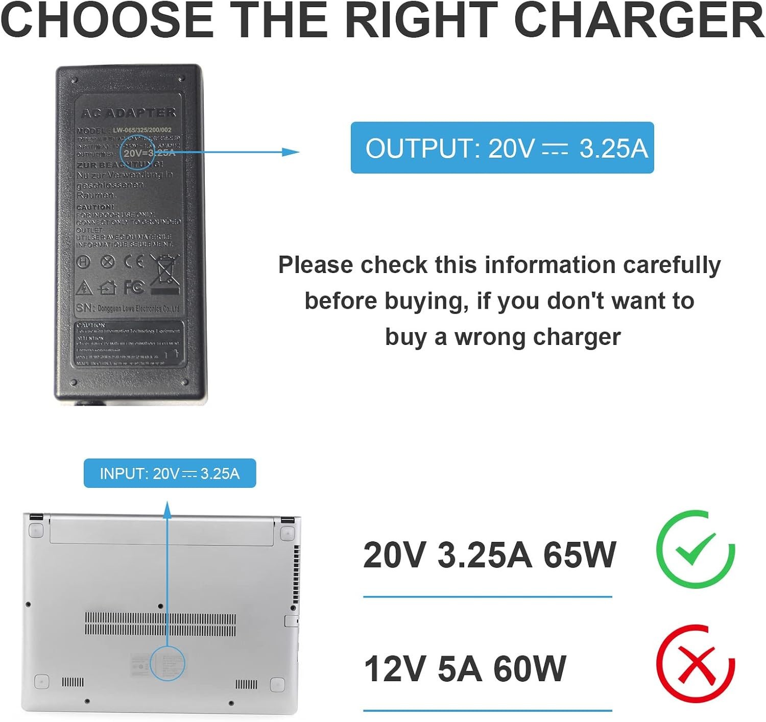 65W AC Adapter Charger For Lenovo Thinkpad X1 E431 E440 E450 E455 E531 E550 E555