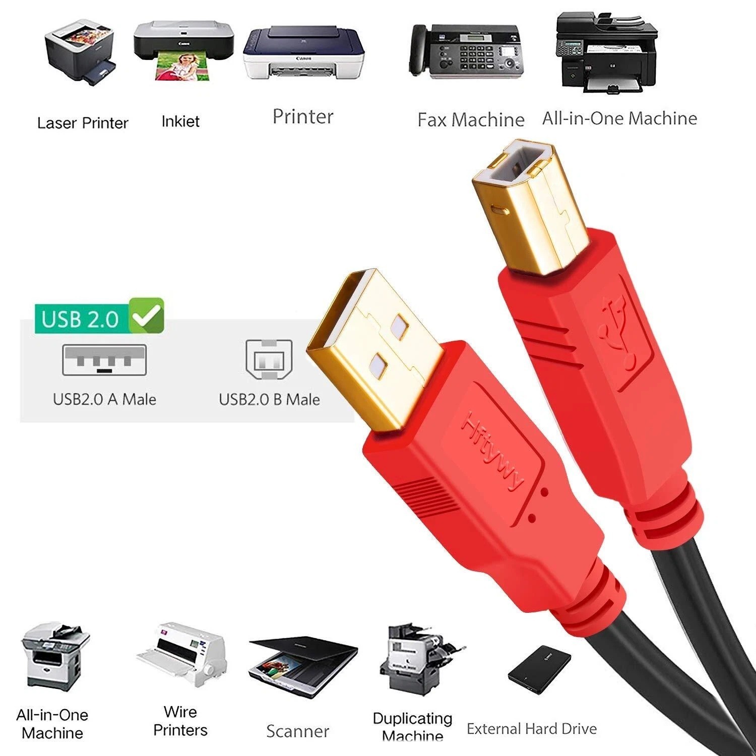 Printer Cable 30 ft Long USB Printer Cable Cord USB 2.0 Type A Male to B Male Pr