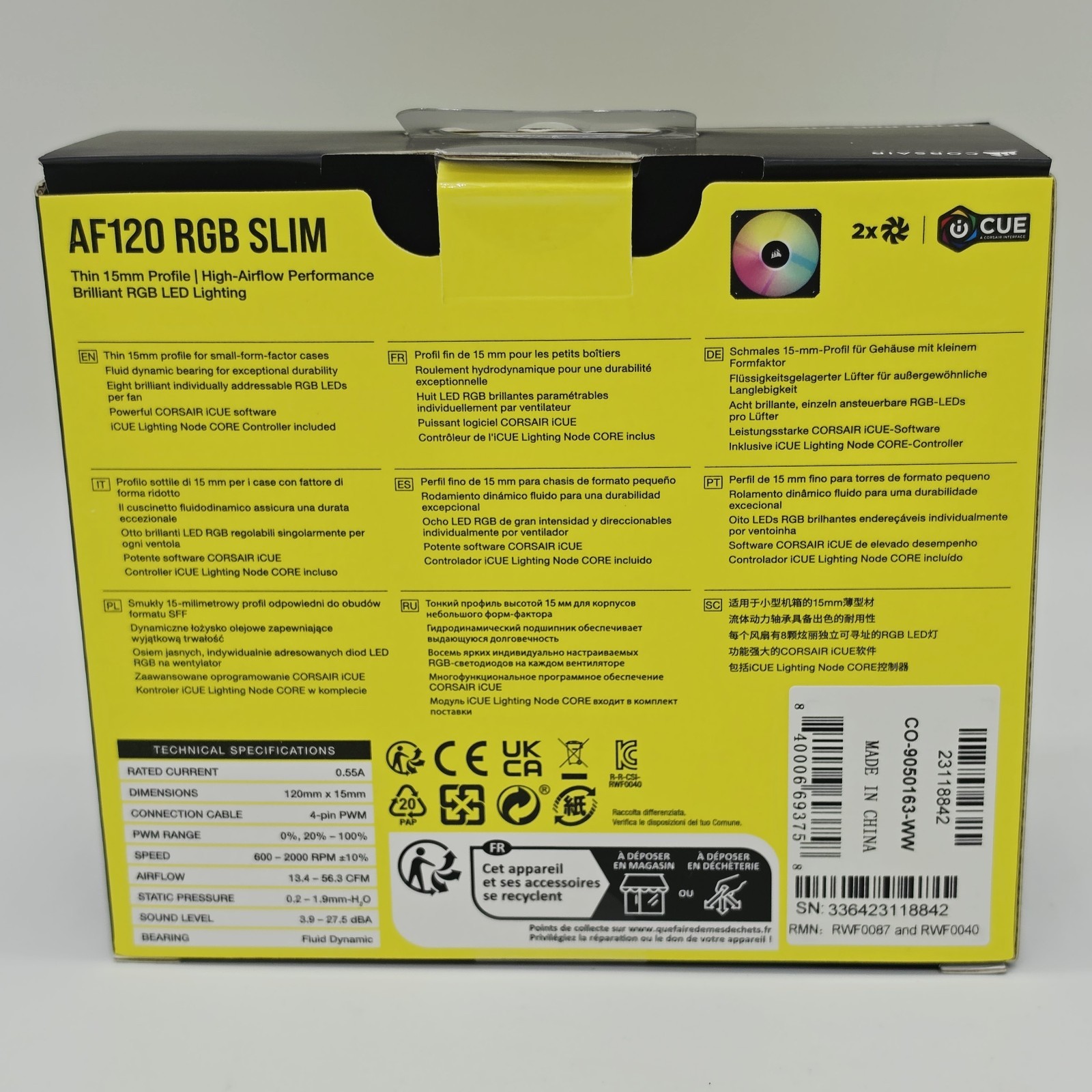 ✨ NEW/SEALED✨ Corsair ICUE AF120 RGB SLIM 120mm PWM Fluid Dynamic Bearing Fan