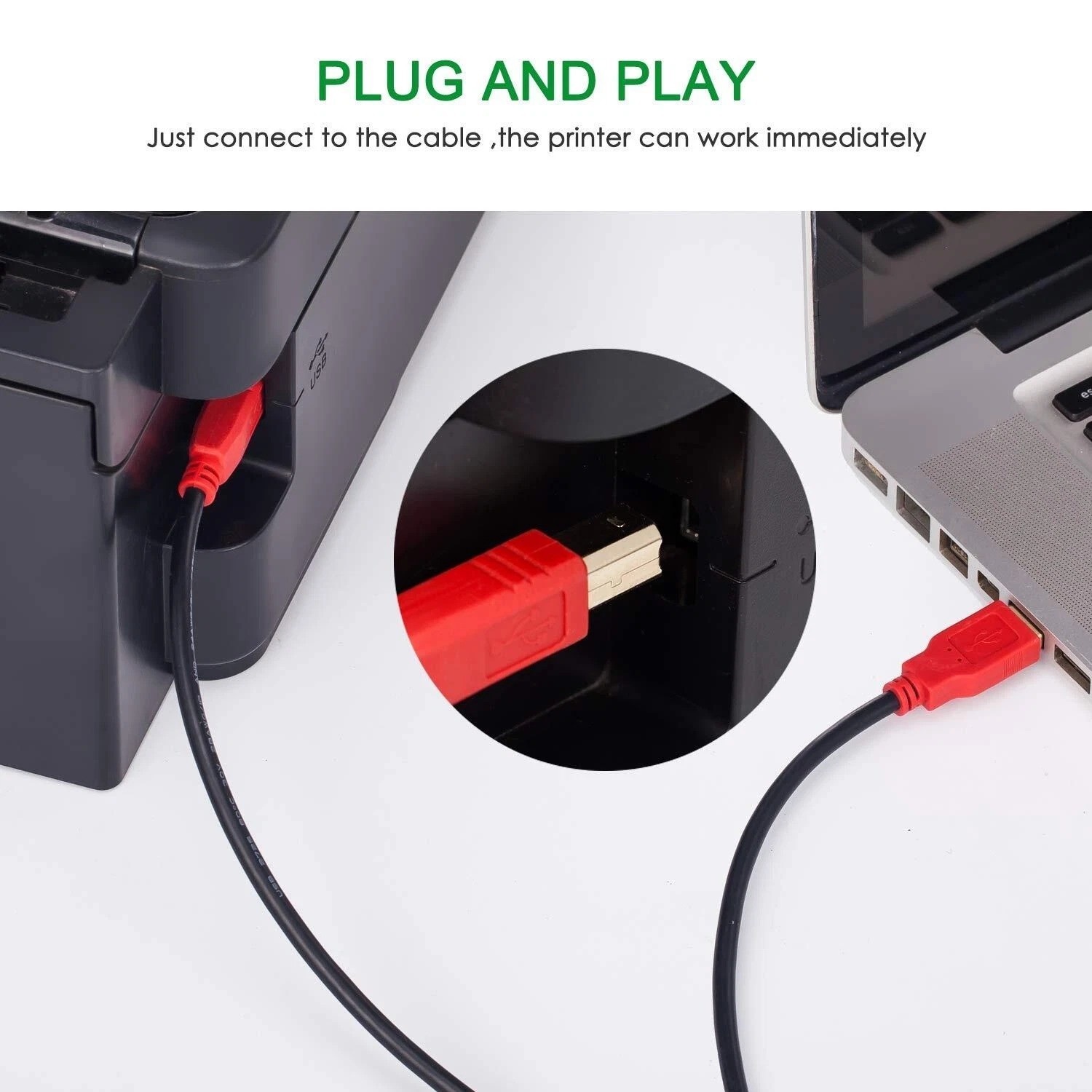 Printer Cable 30 ft Long USB Printer Cable Cord USB 2.0 Type A Male to B Male Pr