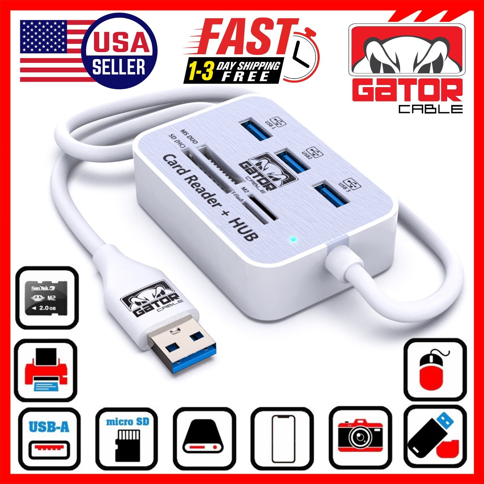 USB 3.0 Multi Card Reader Hub MS M2 Micro SD TF Memory Card Adapter 3 USB Port