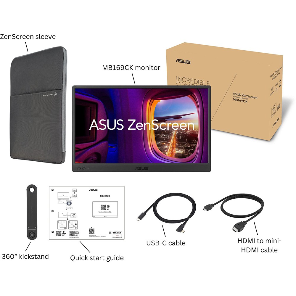 ASUS 16″ ZenScreen Portable USB Monitor in Black – MB169CK