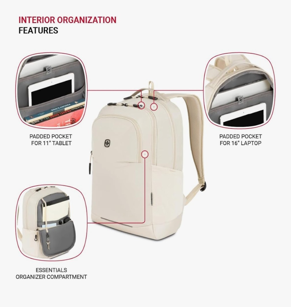 SwissGear Orientation 16″ Laptop Backpack Sandshell 17″x12″x7″ – Beige