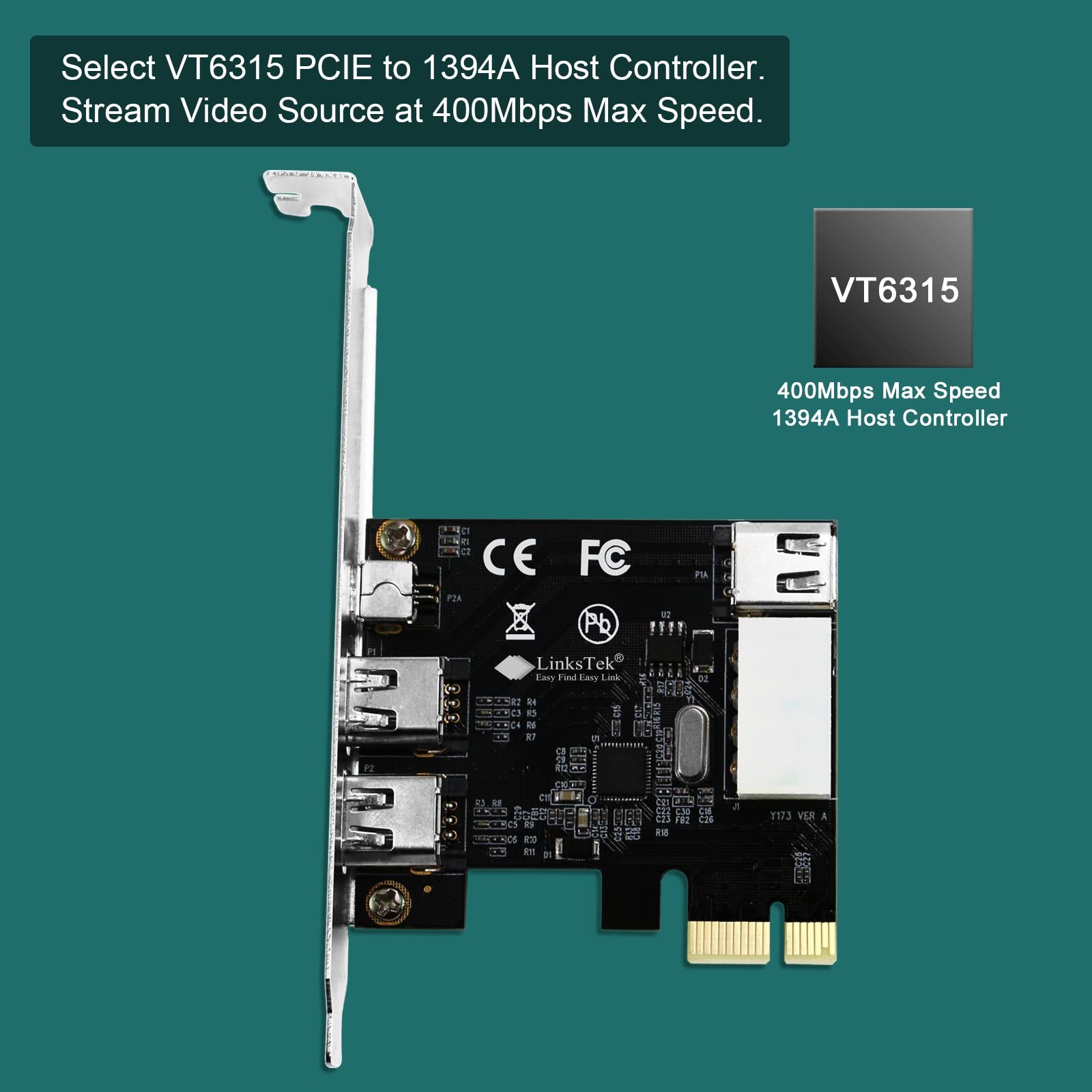 4-Ports 1394A PCIE FireWire 400 Expansion Card for Windows Desktop PCs, 3X 6P…