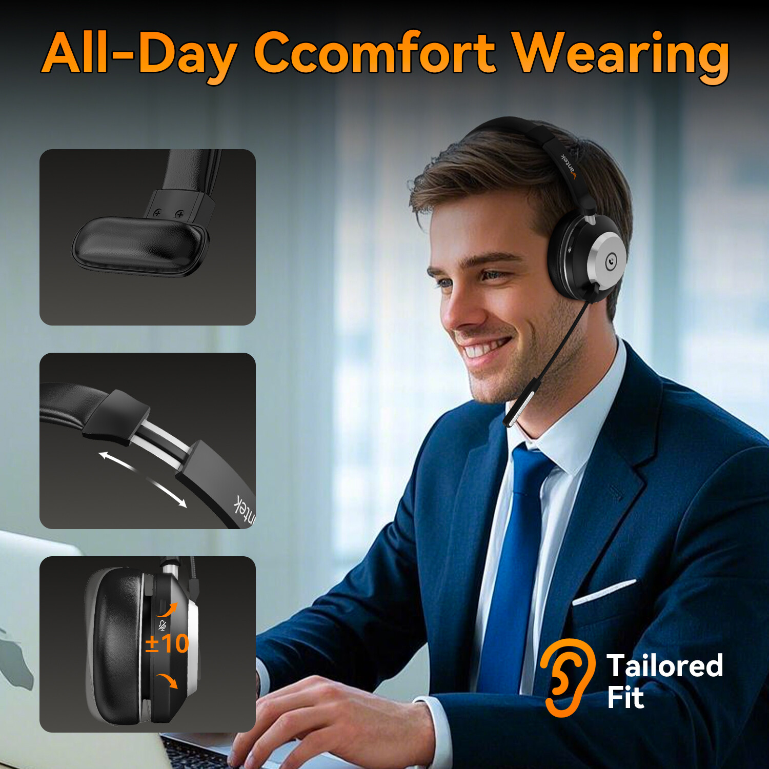 Bluetooth Earpiece with Microphone USB Dongle Wireless Headset for PC/Phone