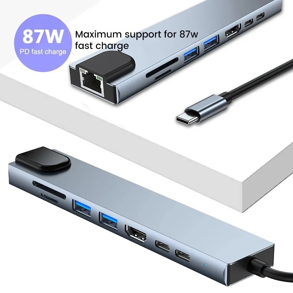 USB C Hub Multiport HDMI 4K Ethernet PD 100W USB 3.0 Adapter