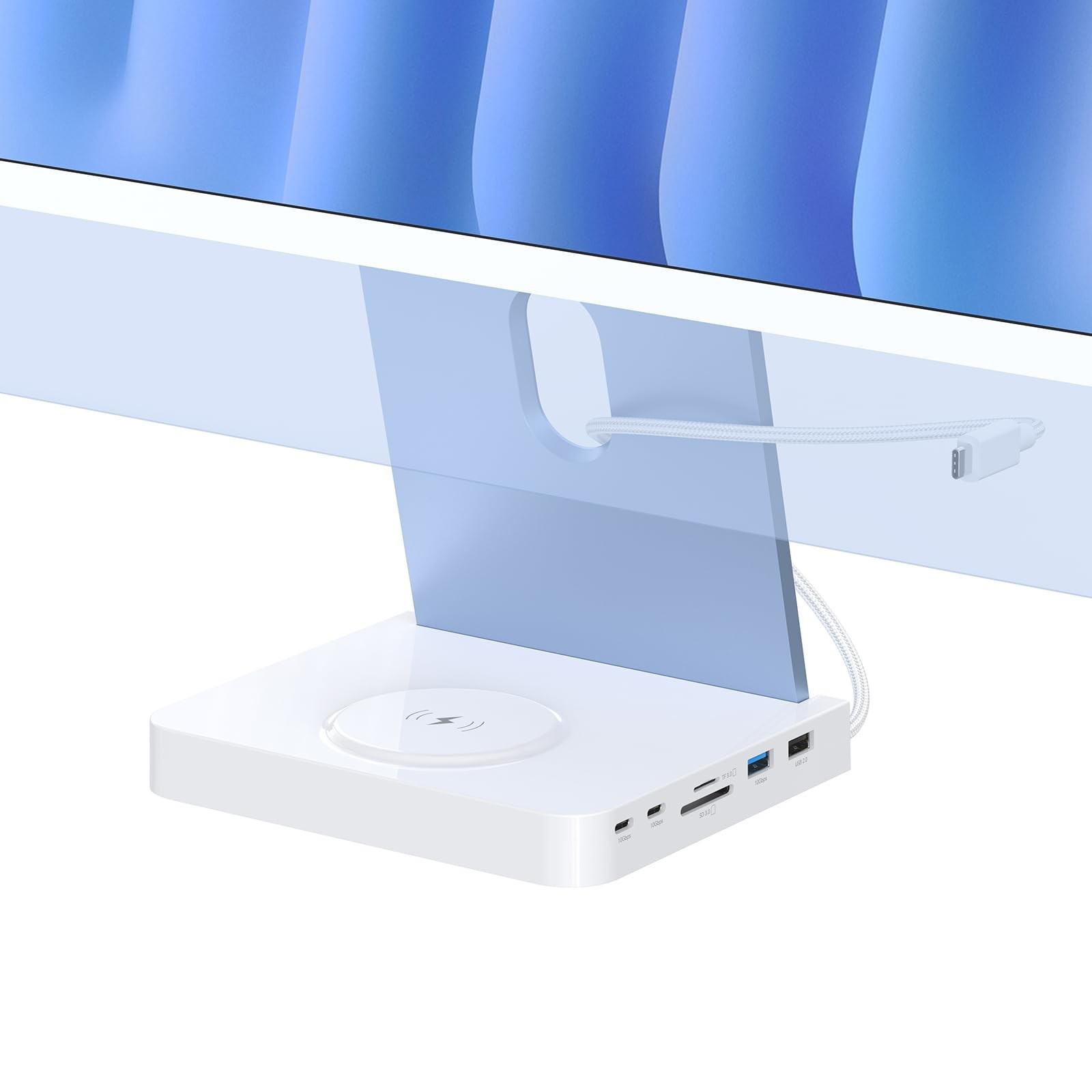 10Gbps USB C Hub for iMac 24″ 2021-2024, Dual USB-C, USB-A, SD/TF Reader, 15W Wi